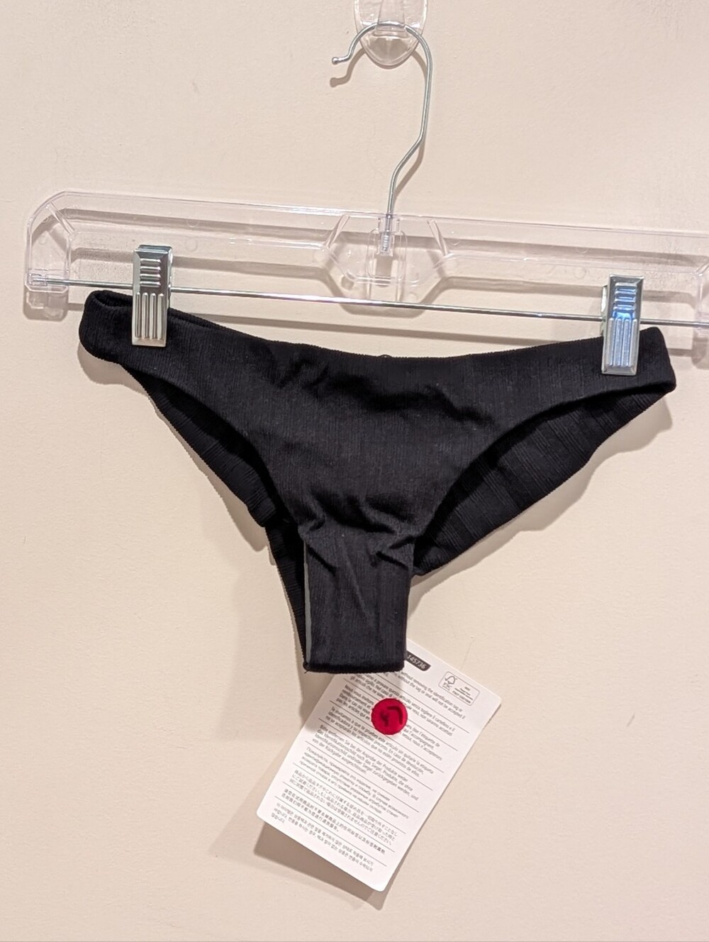 Vix Paula Hermanny Milano Black Ribbed Cheeky Bikini Bottoms Low-Rise XS